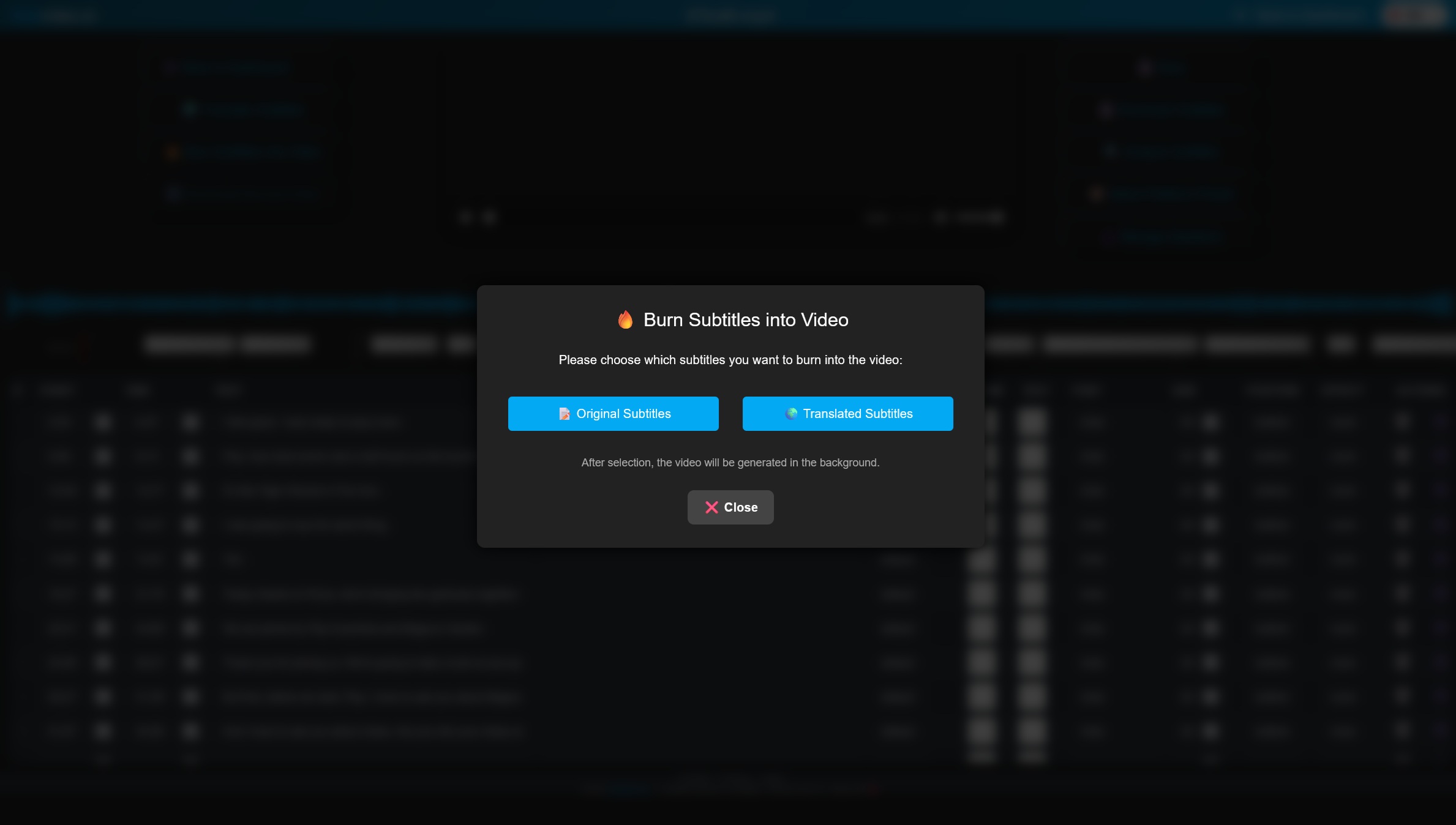 Export hardcoded subtitles and burn subtitles into MP4 video using Subvideo.ai