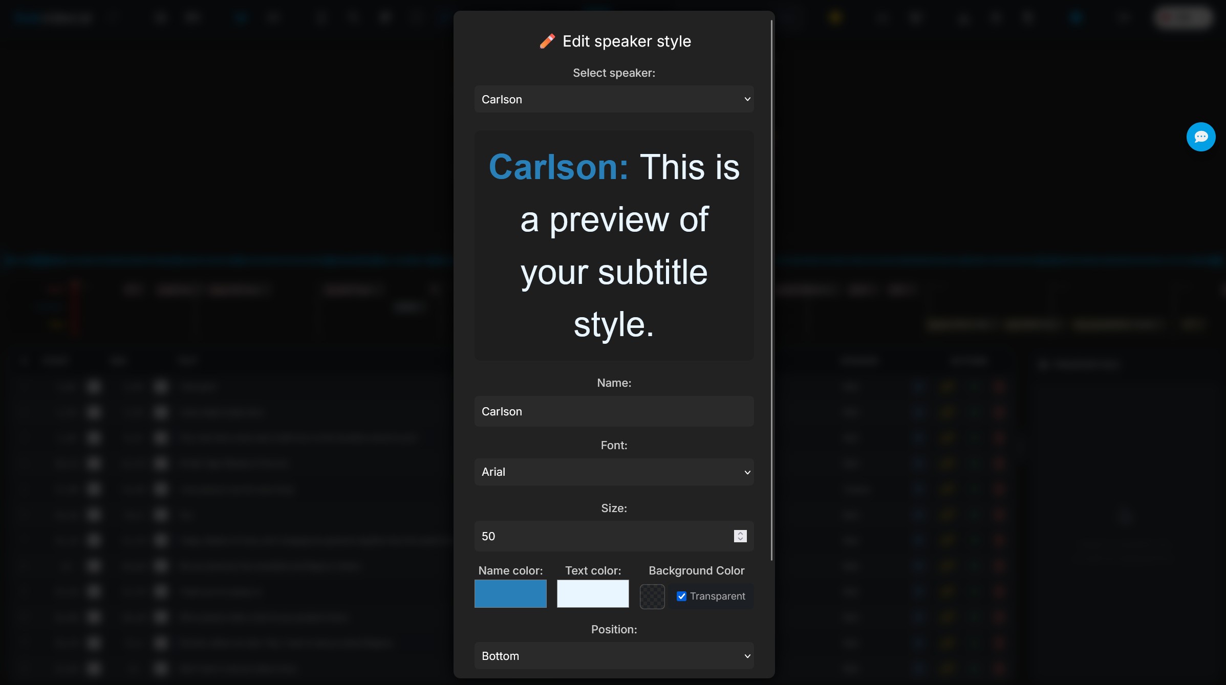 Hardcoded subtitles styling with fonts colors and speaker presets for MP4 in Subvideo.ai